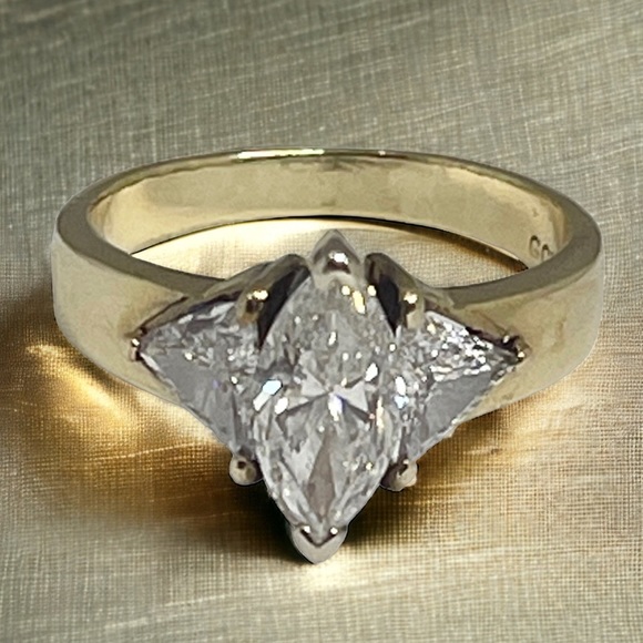 2+ CT Marquise Diamond Engagement Ring ✶ Trillions Stones ✶ 14K Gold ✶ Mayors - Picture 3 of 16